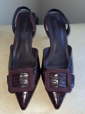 Azarayah Brown Croc Embossed Slingback Heels Buckle Pointed Toe Size 8
